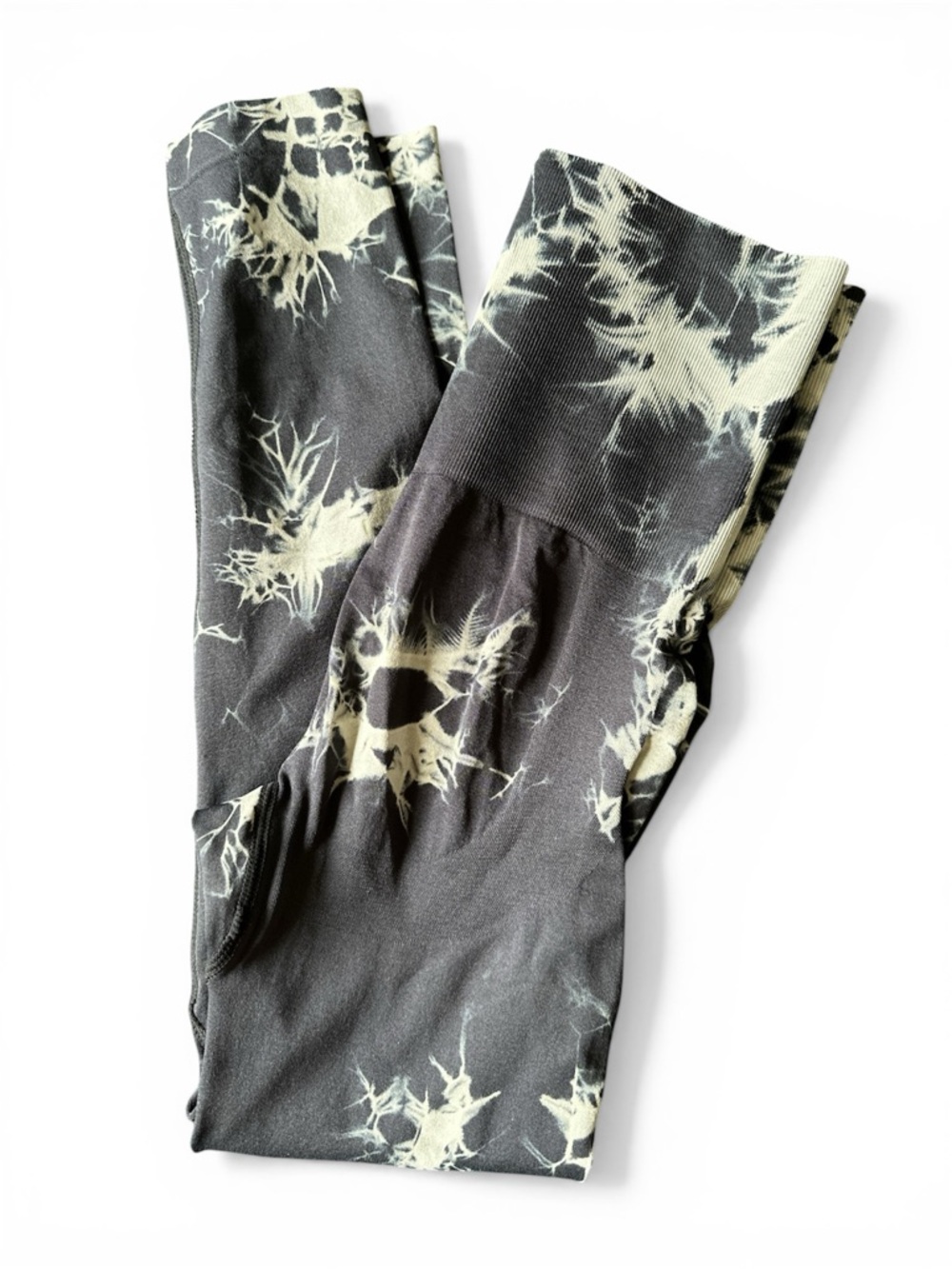 Tie-Dye Black & Cream High-Waisted Leggings